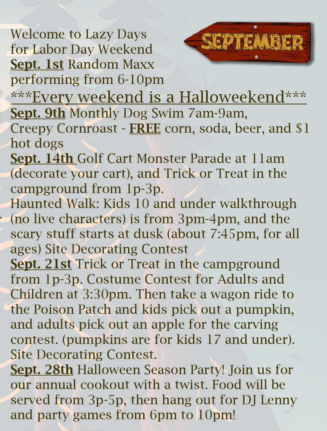 Lazy Days Campground - Events